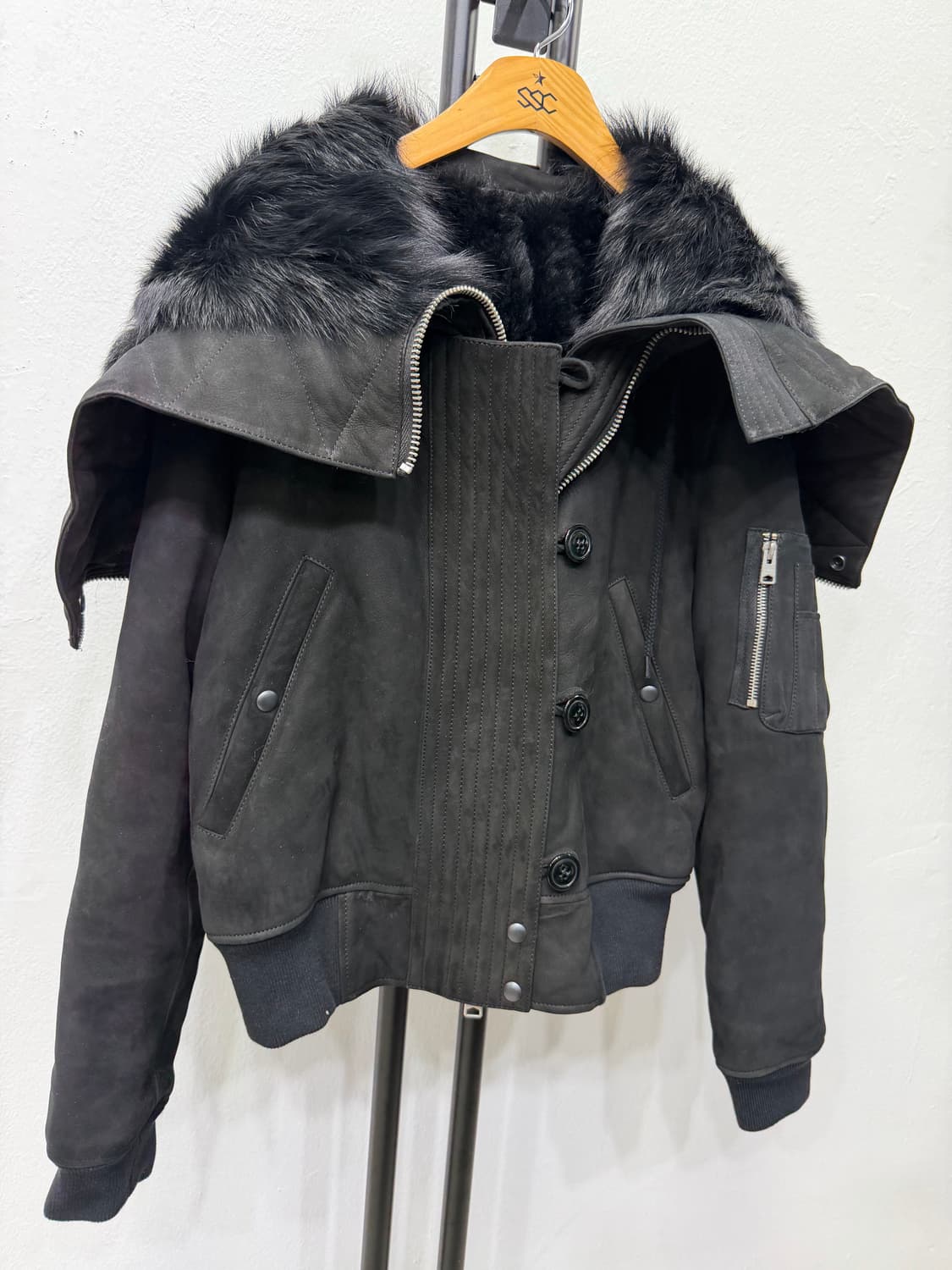 정품) 올세인츠 여성 레더 퍼 가죽자켓 봄버 스타일 S 상품이미지2