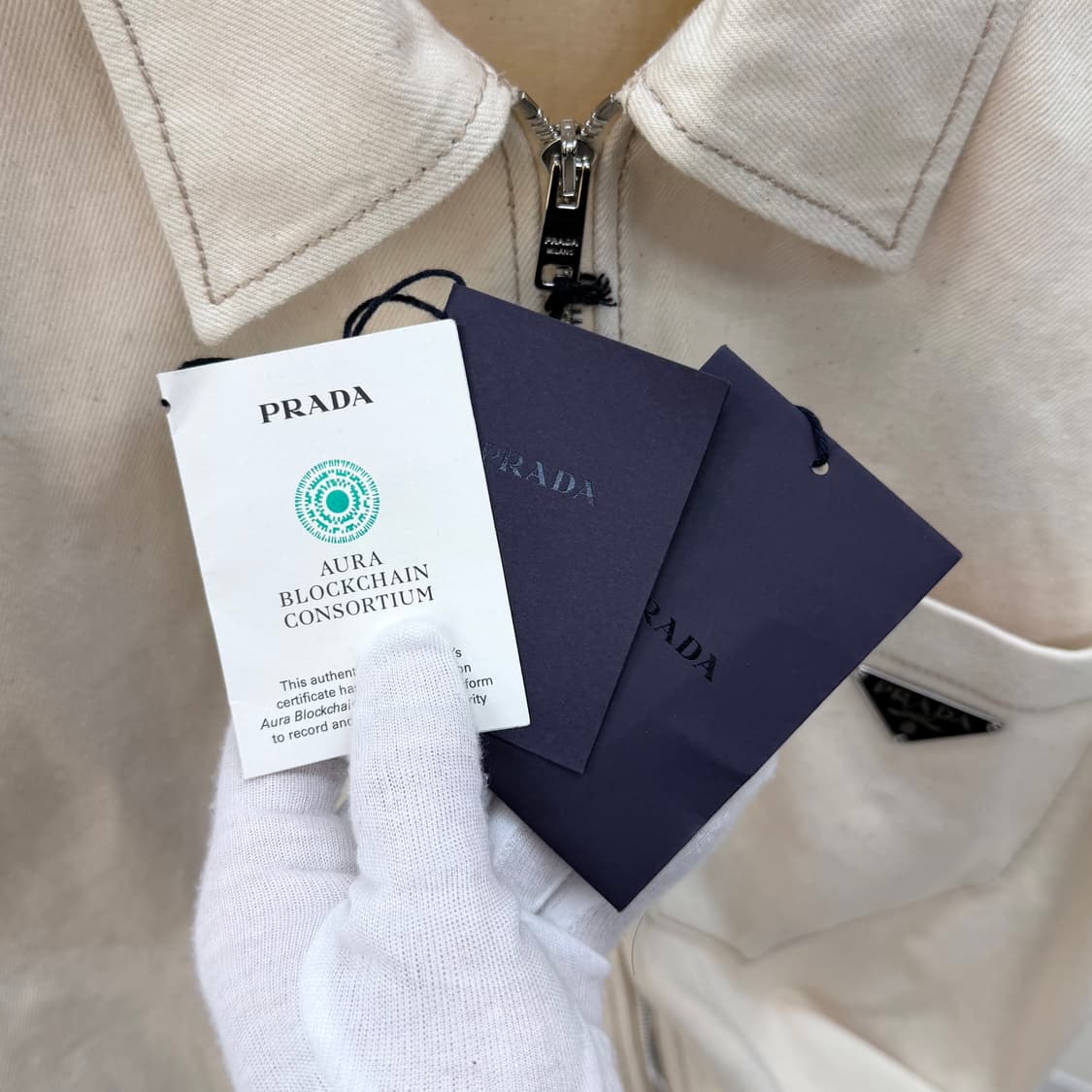 [S+급/오버핏S] 프라다 불 데님 블루종 셔츠 자켓 베이지 상품이미지8