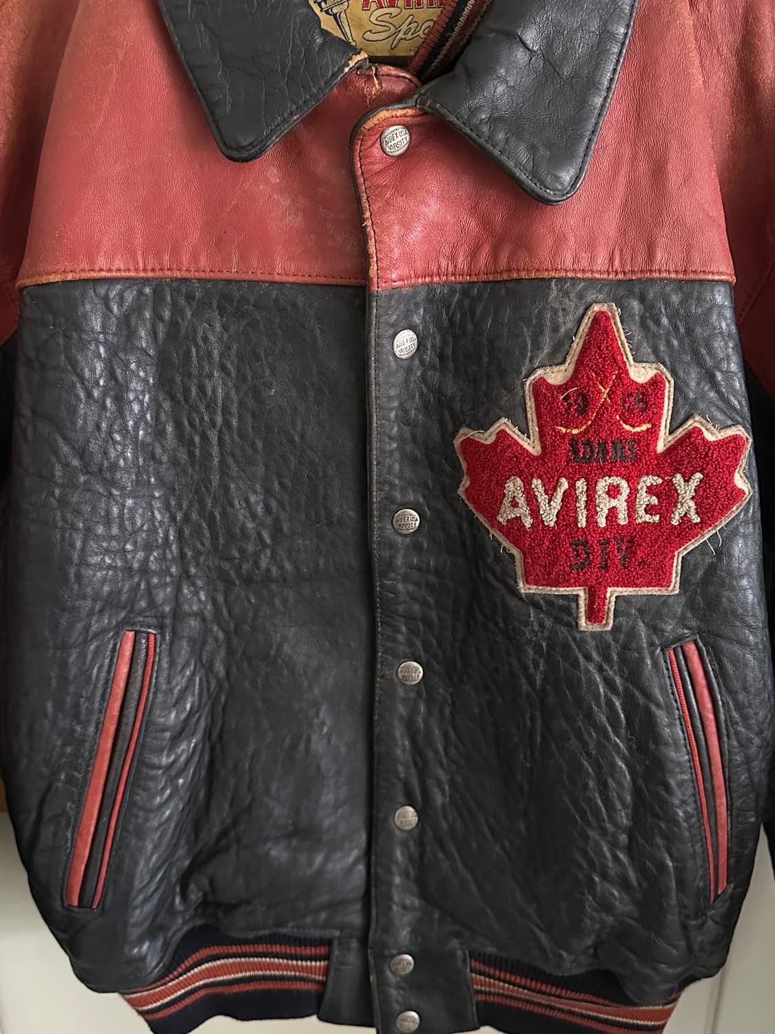 90s Avirex 아비렉스 메이플 카우하이드 크롭 레더 바시티  상품이미지3