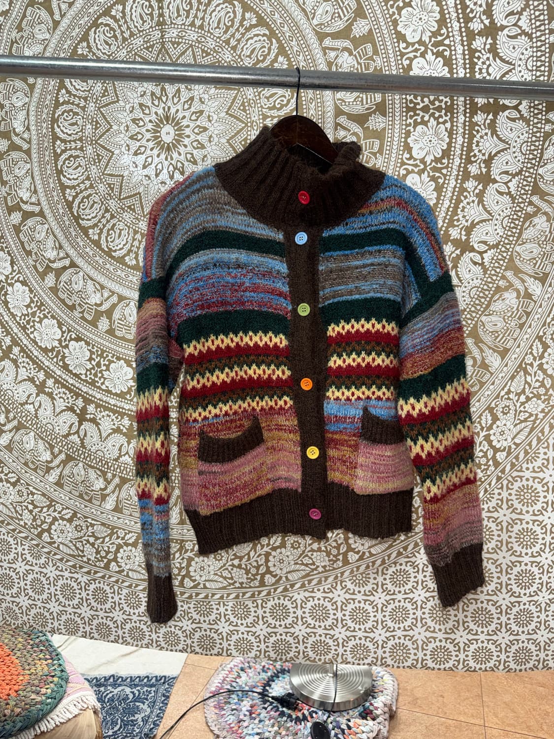 빈티지 여성 멀티컬러 하이넥 니트 가디건  상품이미지3