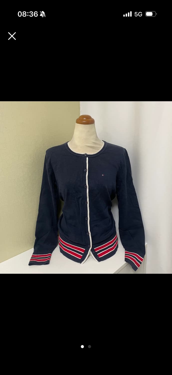 타미힐피거 여성 배색 라운드넥 가디건 상품이미지1