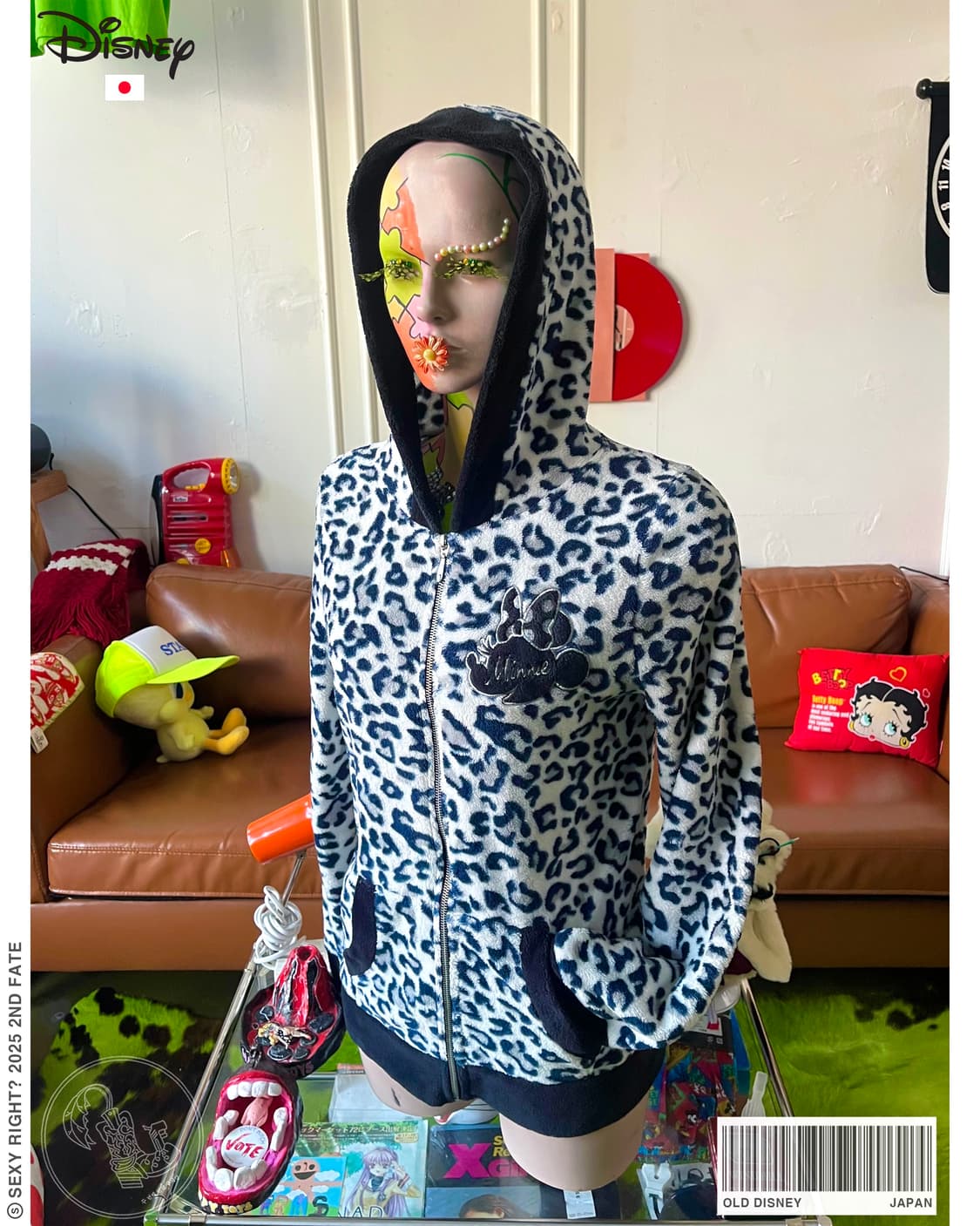 Old Disney Japan Leopard Fur Hood Zip-Up 상품이미지1