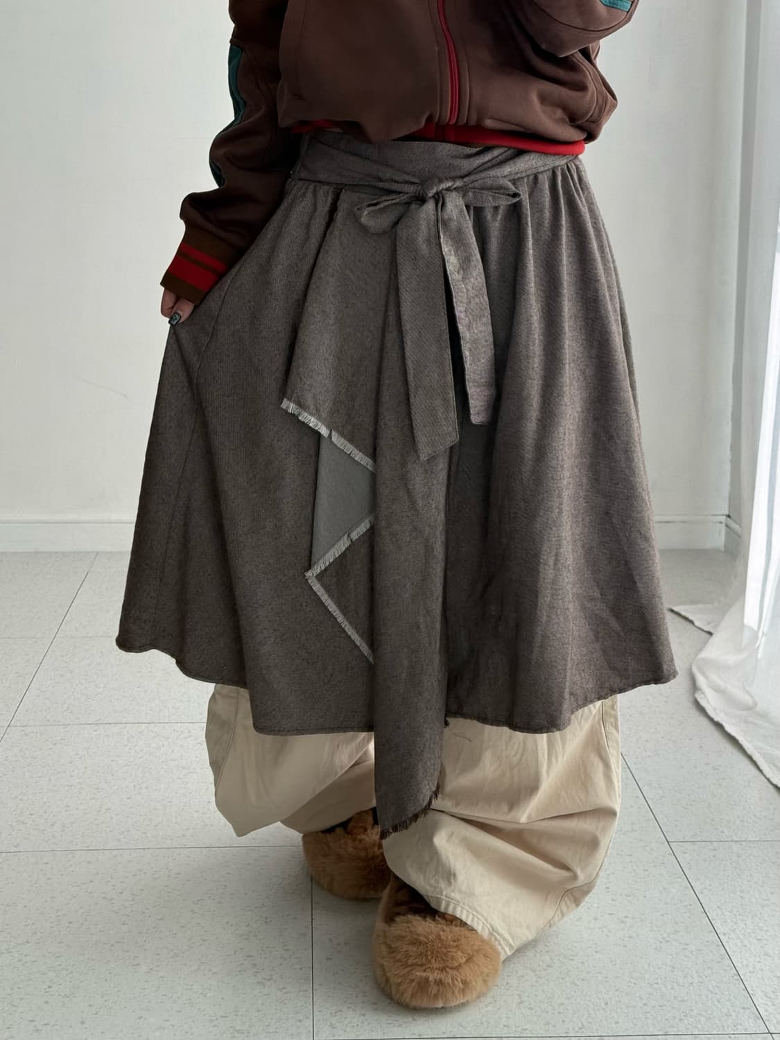 빈티지 브라운 리본 스커트 상품이미지1