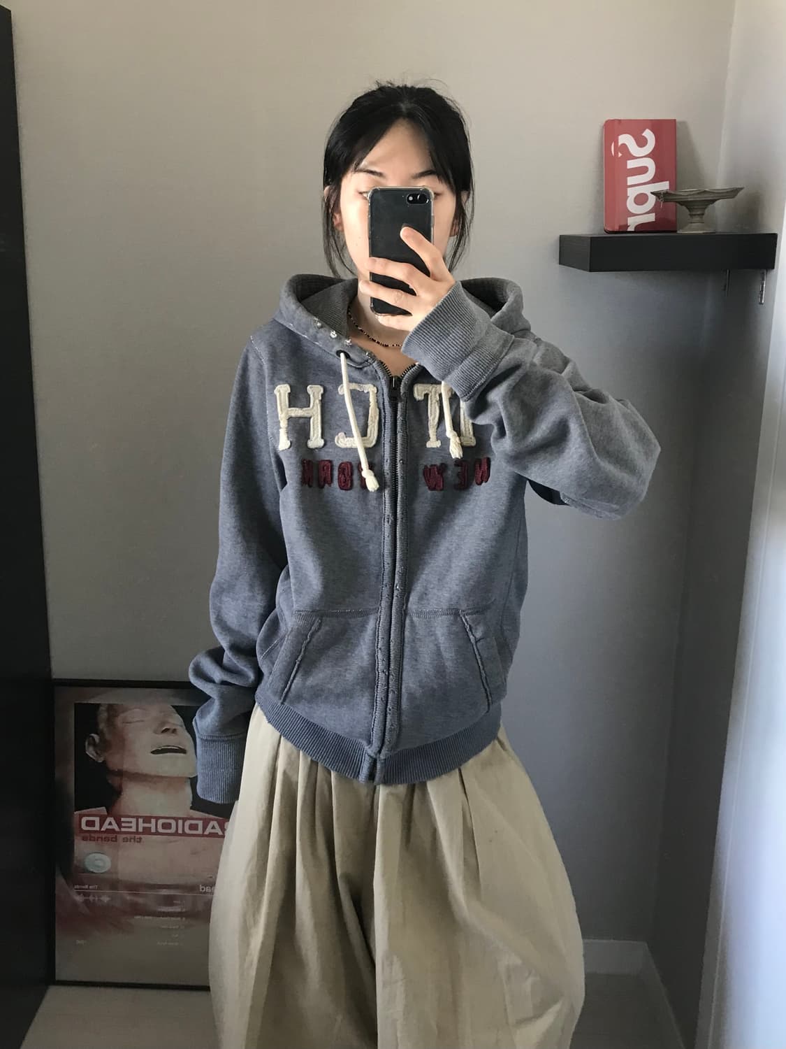 아베크롬비 자수 로고 그레이 후드집업 상품이미지1