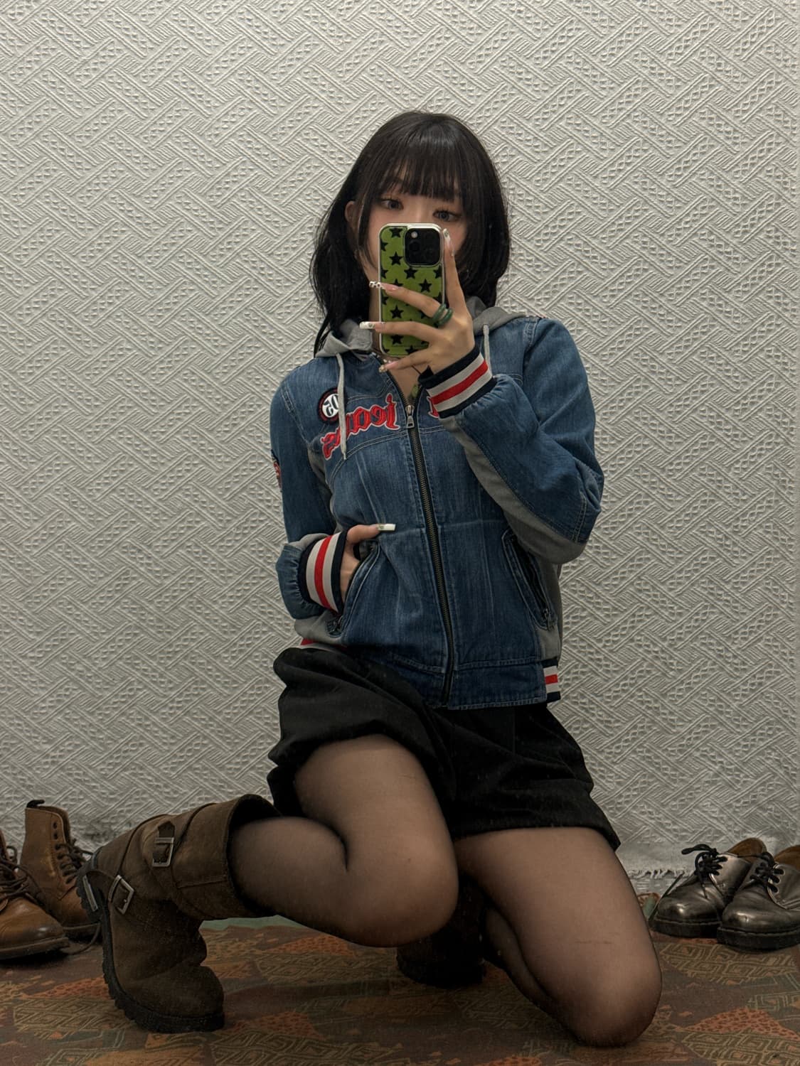 푸부 FUBU 올드스쿨 Y2K 키치 패치워크 데님 후드집업 K0175 상품이미지1