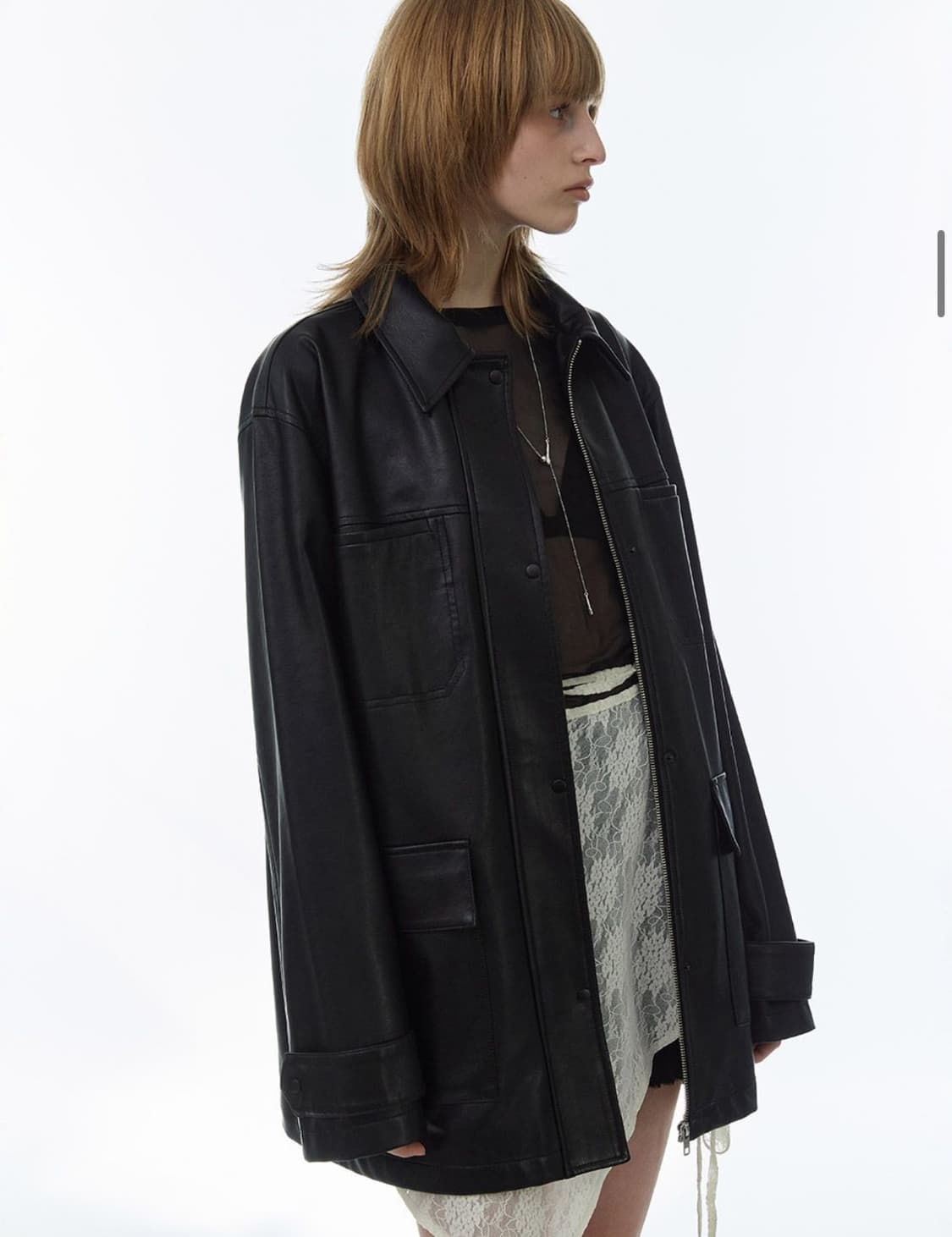 밀로우먼 비건 레더 카 코트 [블랙] 상품이미지3