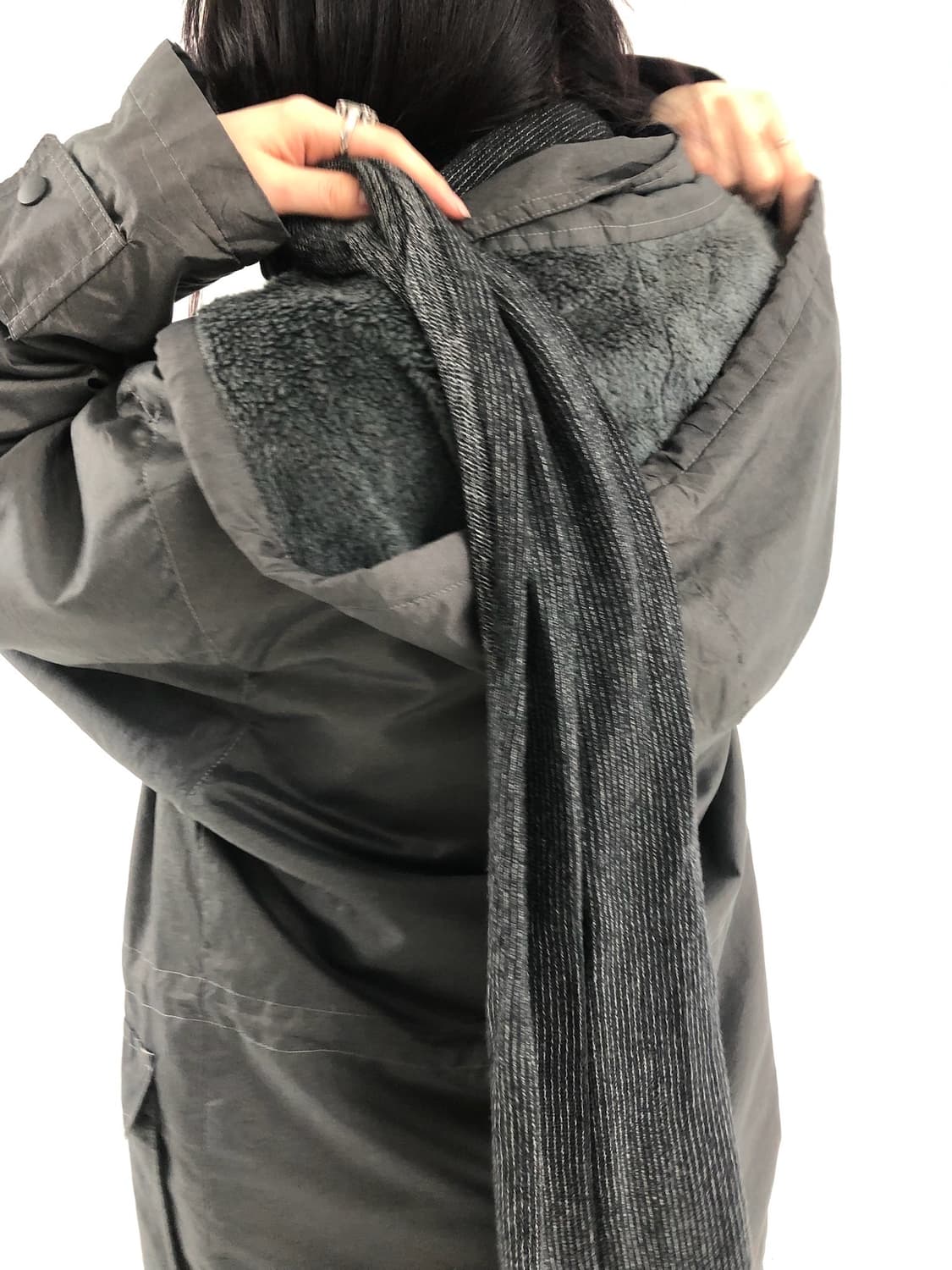 Charcoal Long Coat Fur Hood Padding  상품이미지4