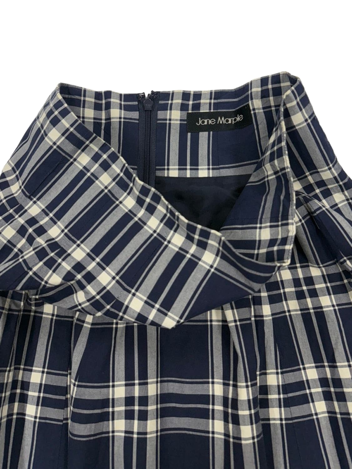 빈티지 네이비 체크 모리 플레어 미디 스커트 상품이미지4