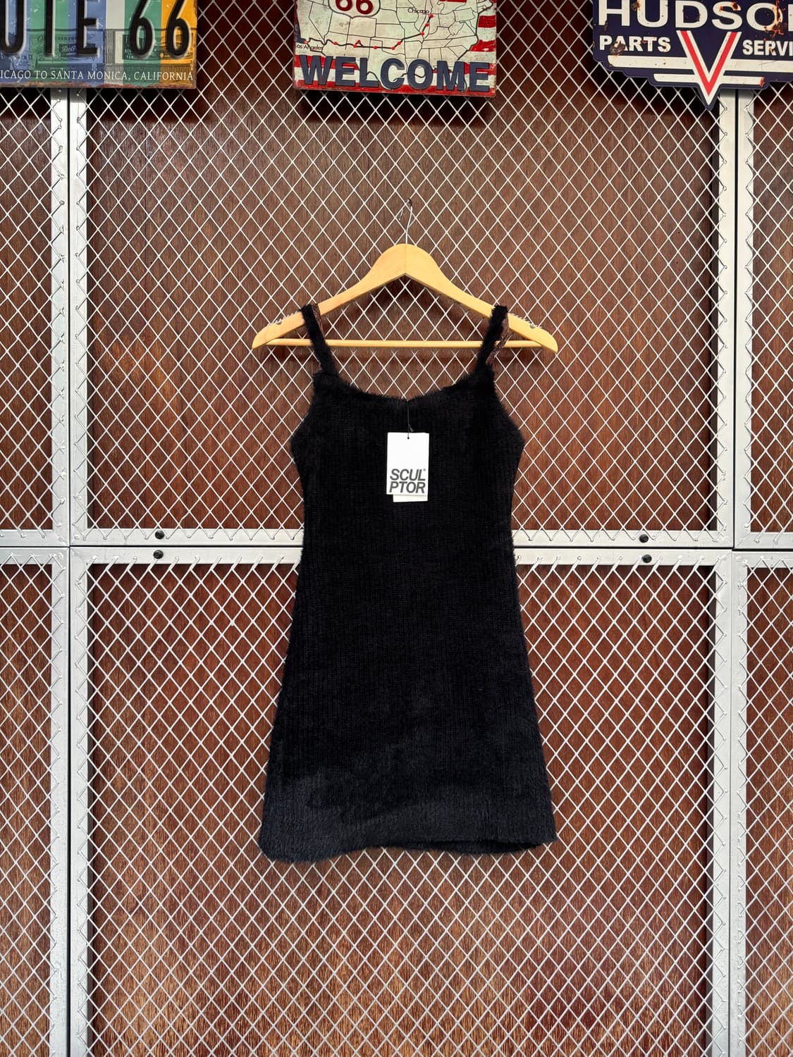 SCULPTOR 스컬프터 퍼 벨벳 블랙 미디 원피스 새상품 상품이미지1