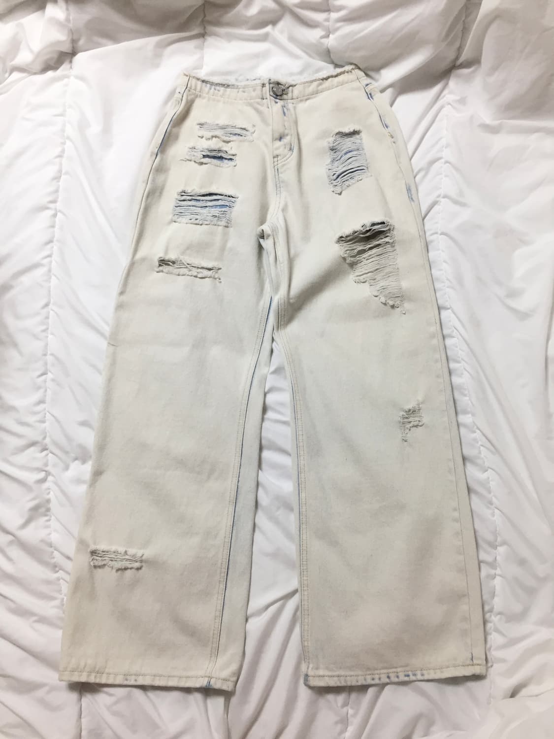 연청 로우라이즈 데미지 와이드 진 연청바지 상품이미지2