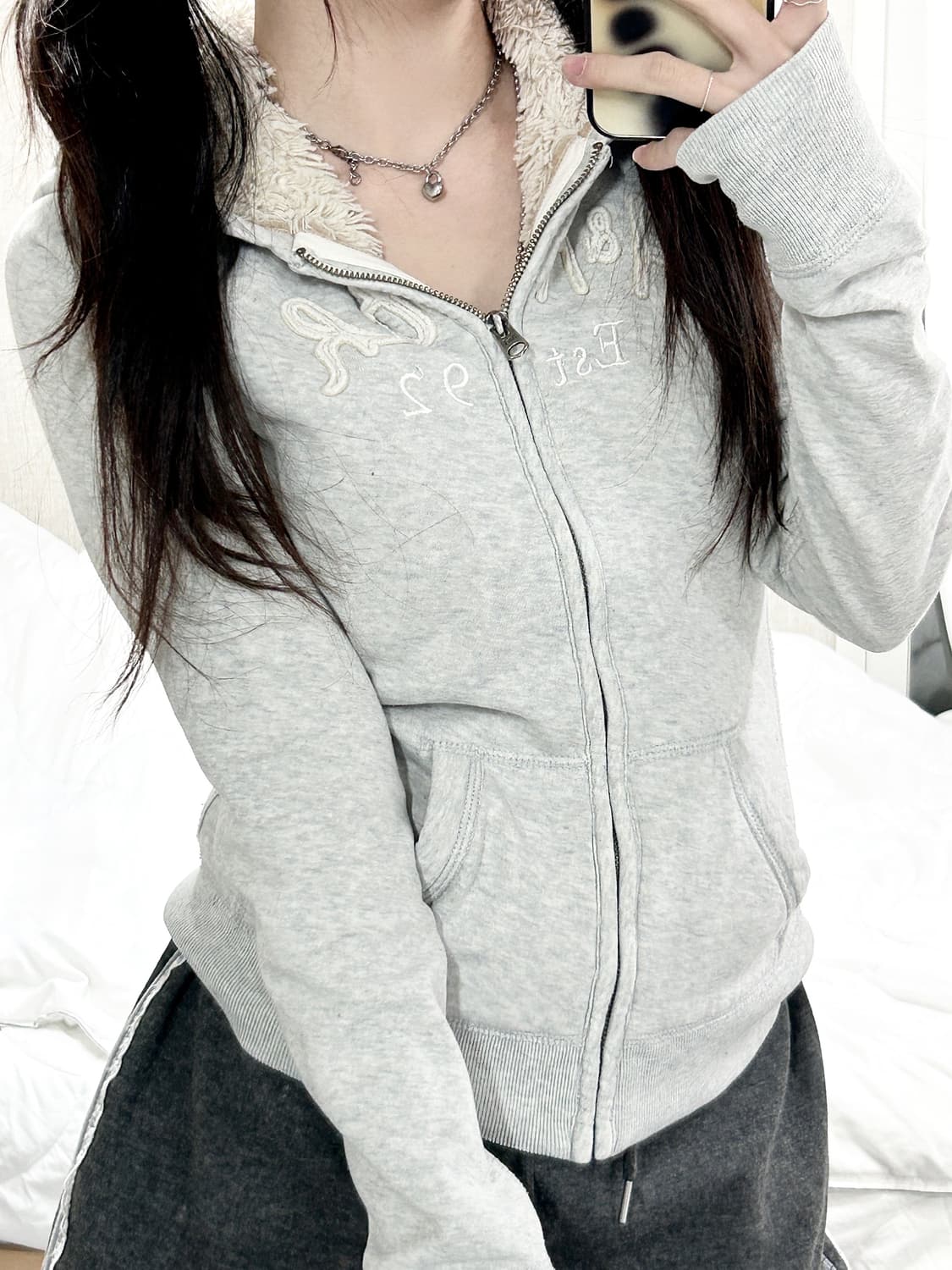 아베크롬비 그레이 양털 후드집업 상품이미지3