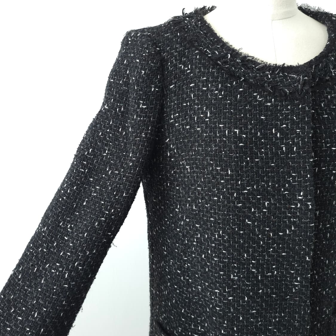 재팬 유니클로 울컬렉션 블랙 트위드 노카라 코트 상품이미지8