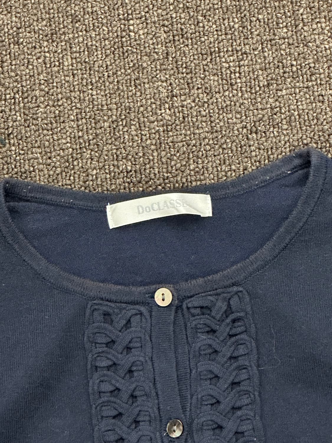 L)Japanese vintage 여성 레이스 자수 디테일 네이비 가디건 상품이미지3