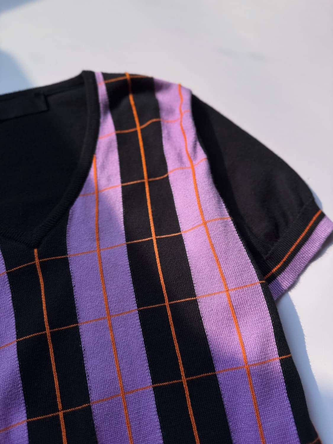 Striped Check V-neck Knit 0229 상품이미지2