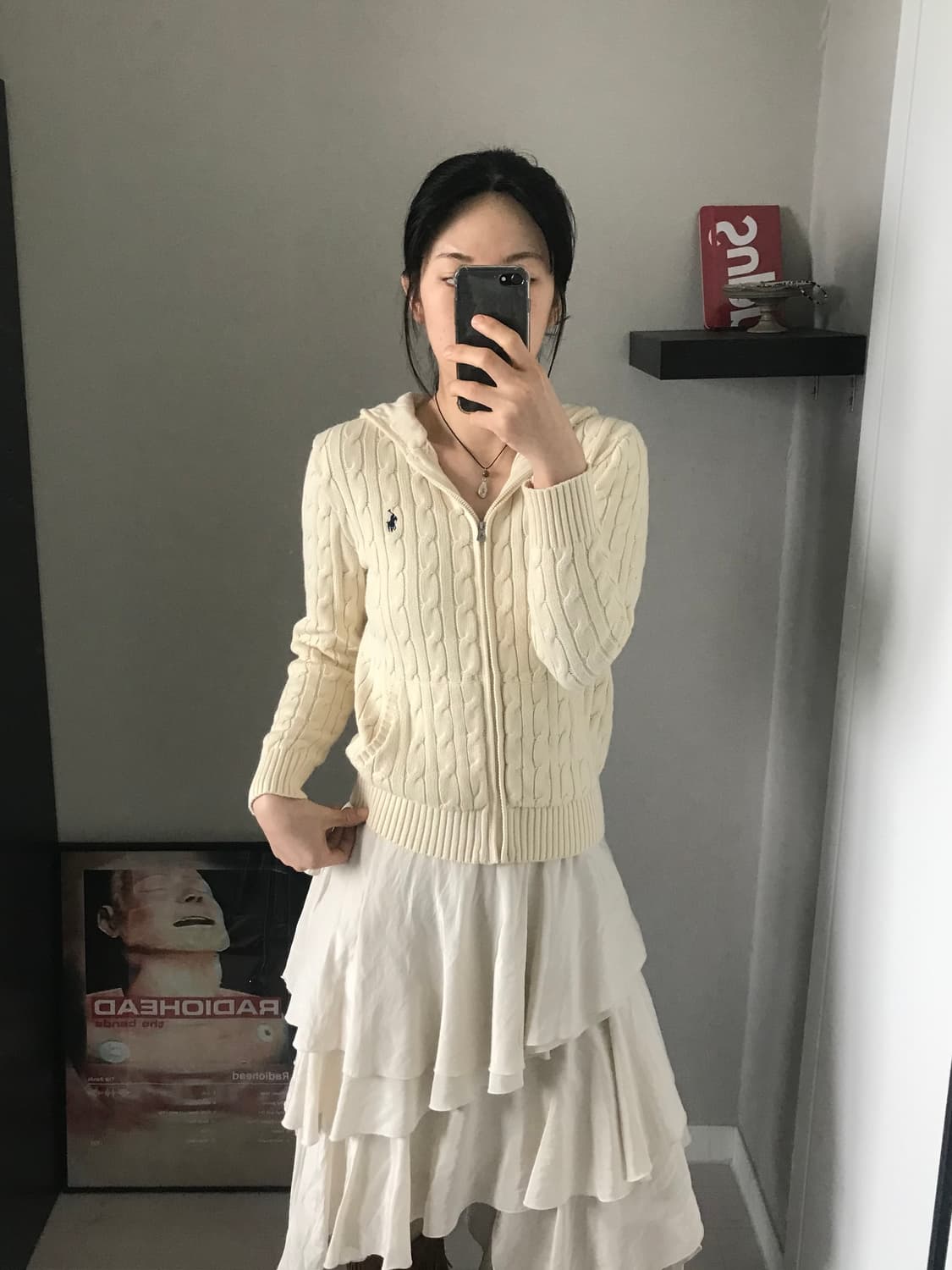 폴로 랄프로렌 포니 로고 화이트 케이블 니트 후드집업 상품이미지3