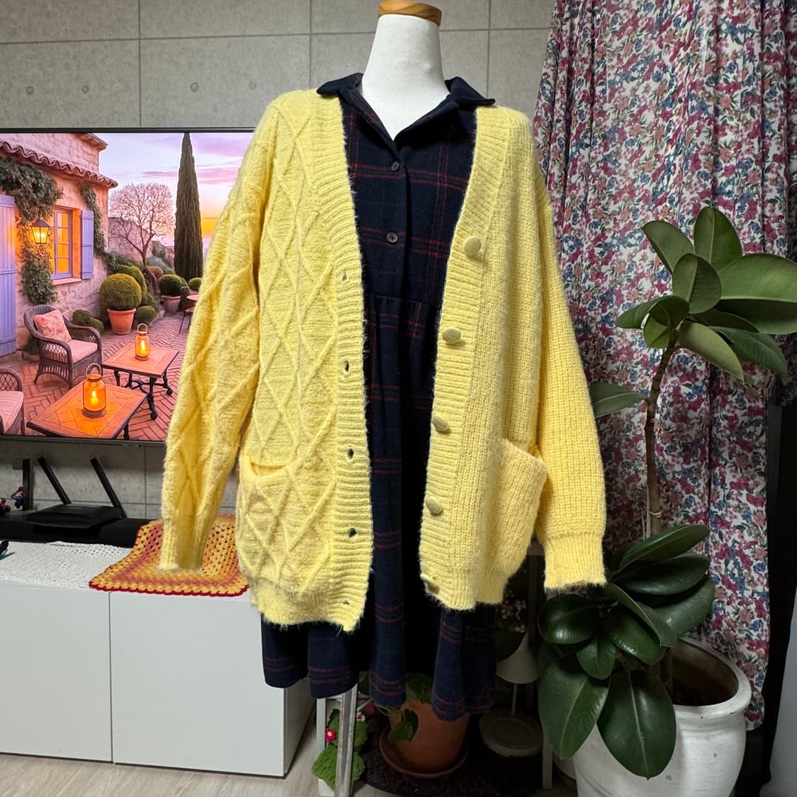 네이비 레드체크 카라 긴팔 모직 원피스 빈티지스타일 상품이미지7