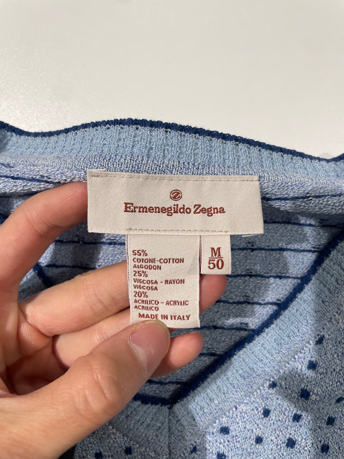 에르메네질도 제냐 스카이 블루 스트레치 도트 V넥 니트 상품이미지7