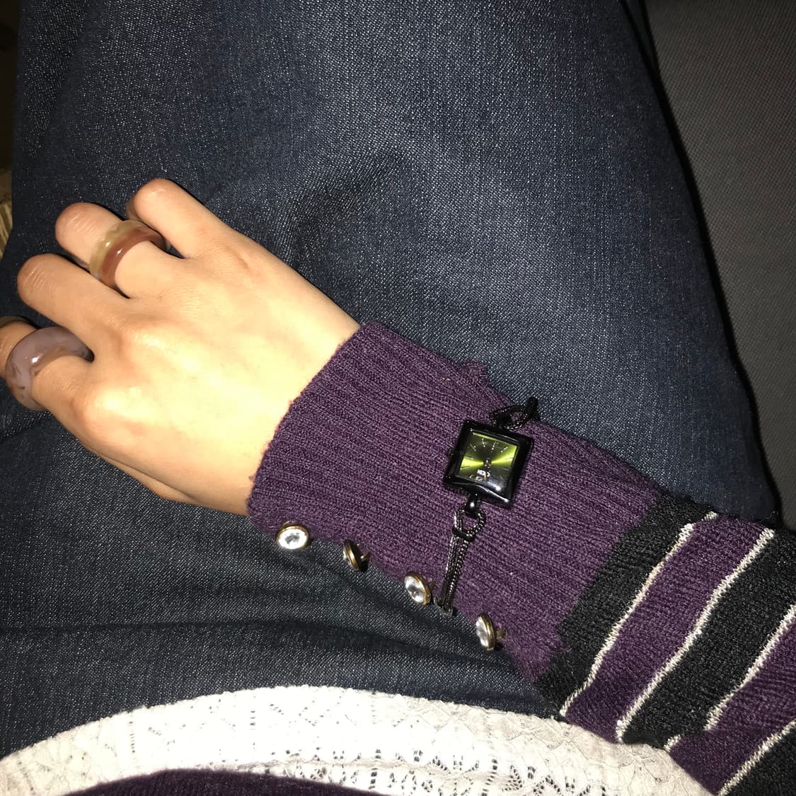 빈티지 올리브 그린 스퀘어 스트랩 시계 상품이미지1