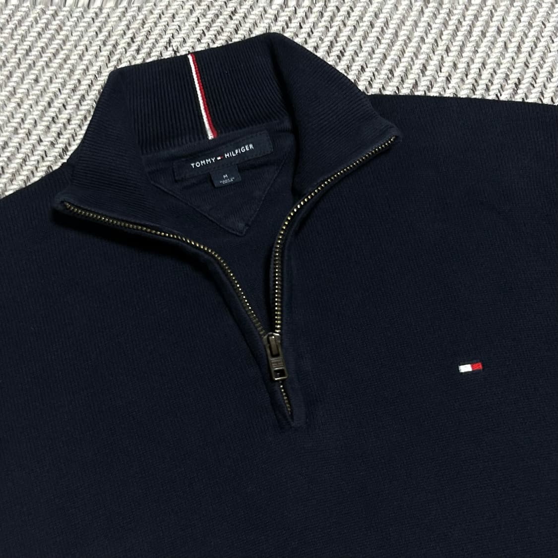 [M] Tommy 타미힐피거 신형 네이비 반집업 코튼 니트 상품이미지2