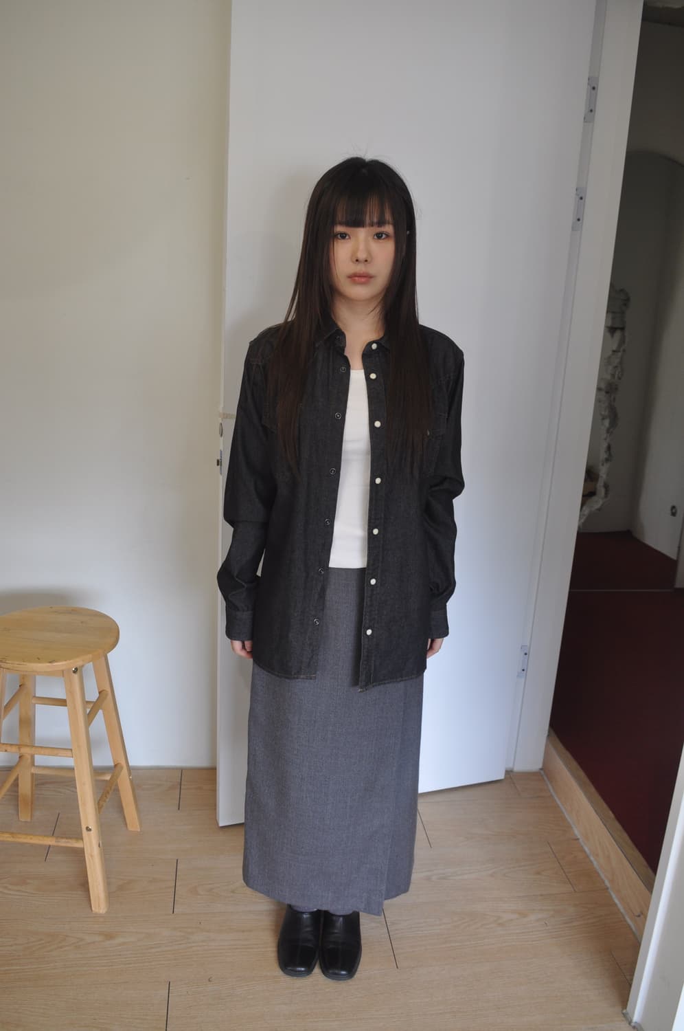 버튼 랩 롱스커트 상품이미지8