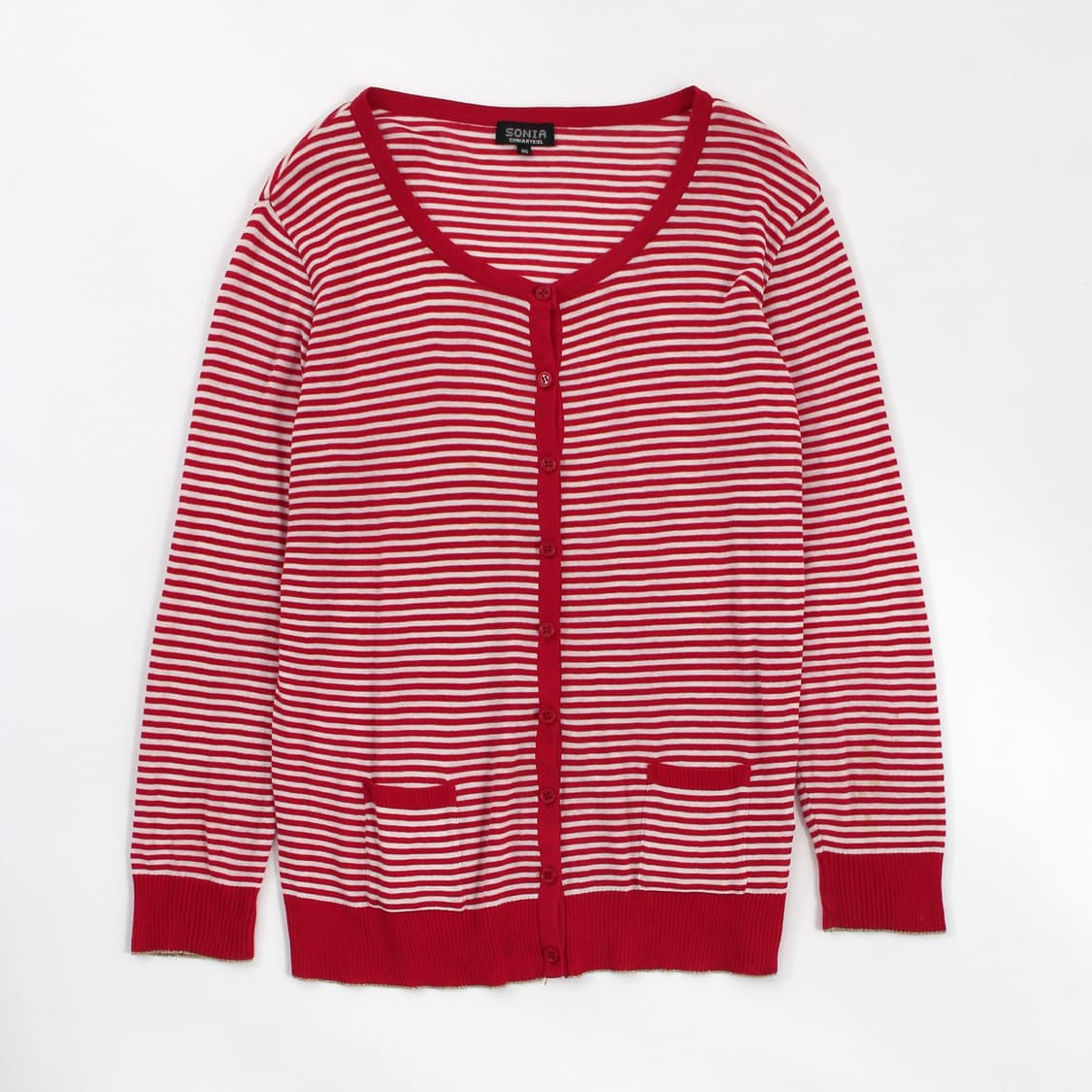 소니아 리키엘 레드 면 코튼 스트라이프 가디건 상품이미지3