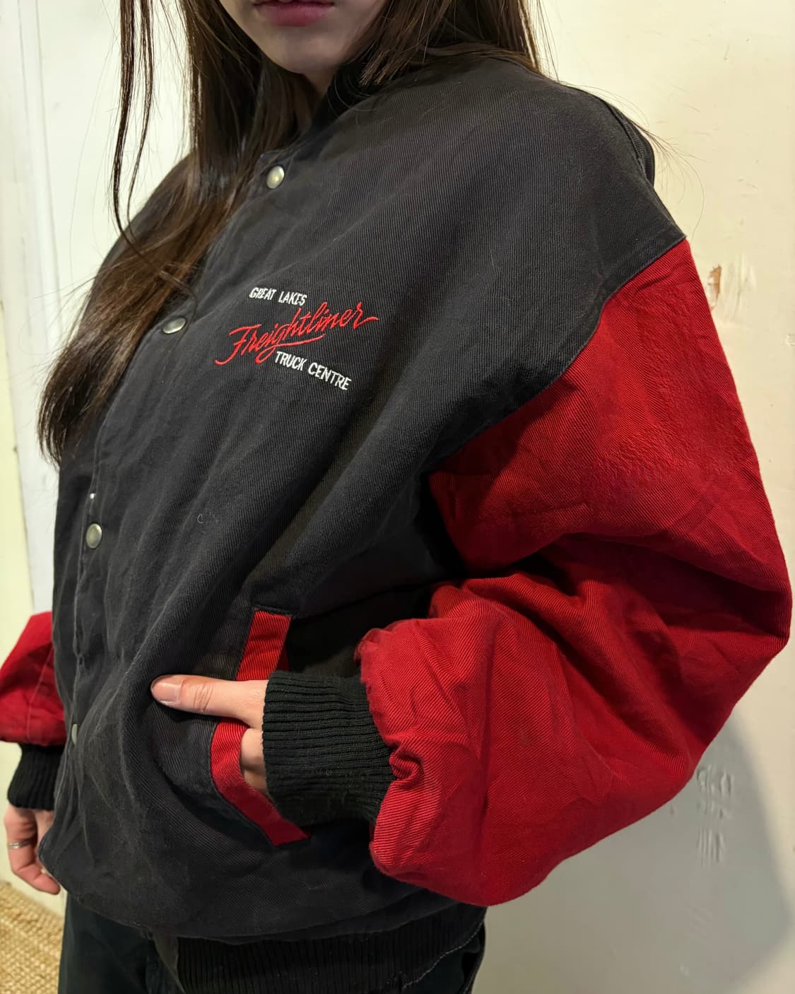 90s vintage red denim stadium varsity jk 상품이미지4