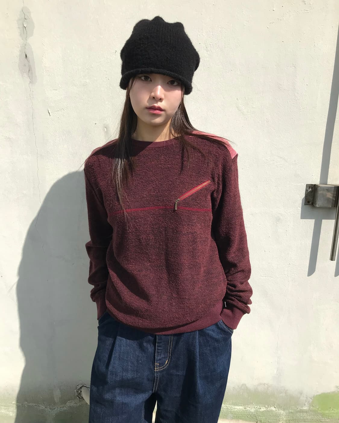 버건디 지퍼 포켓 티셔츠 상품이미지5