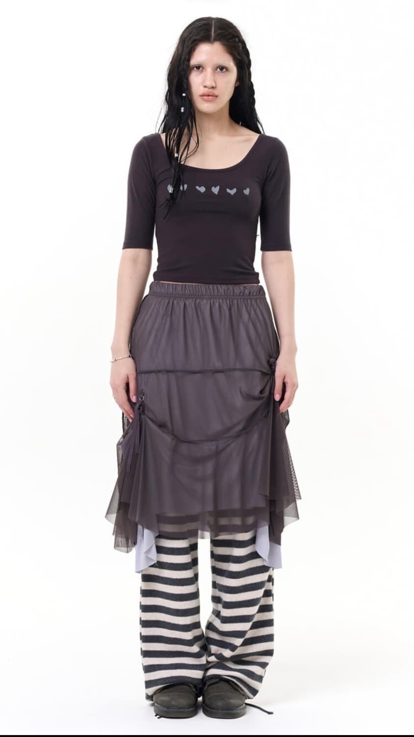 구해요) 탠스댄스 매쉬 레이어드 스커트(차콜) 상품이미지1