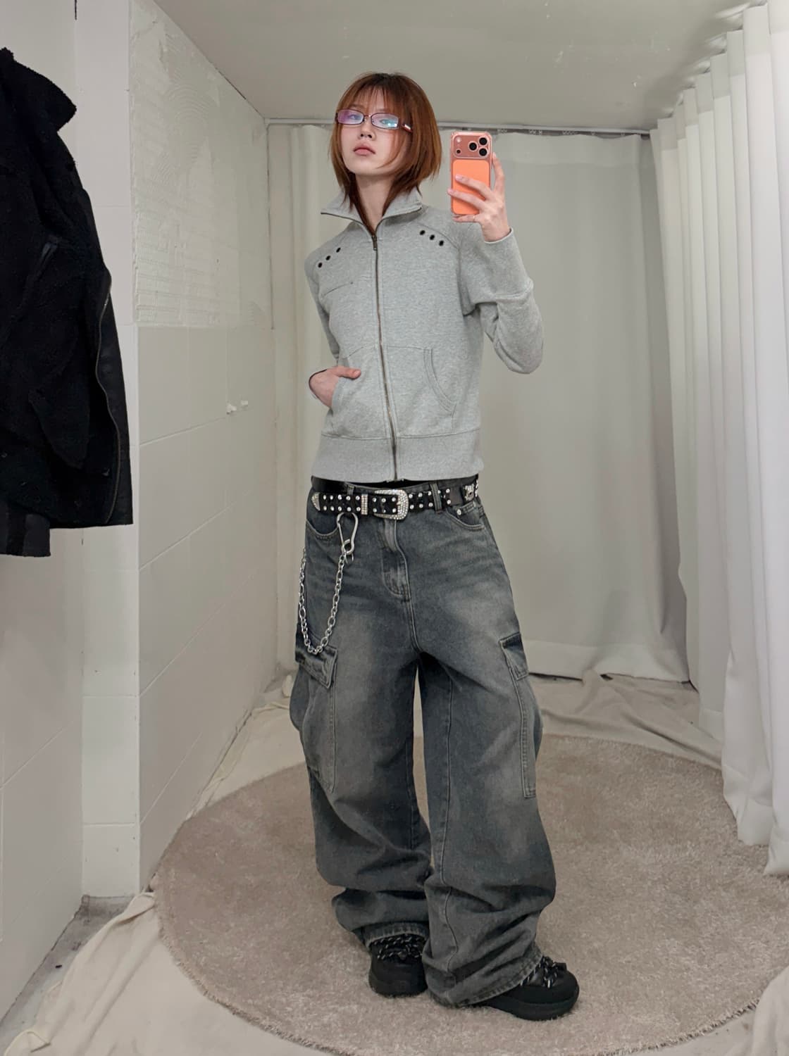 빈티지 무채색 핀터깔 무스탕 스트릿 코디 세트 상품이미지2