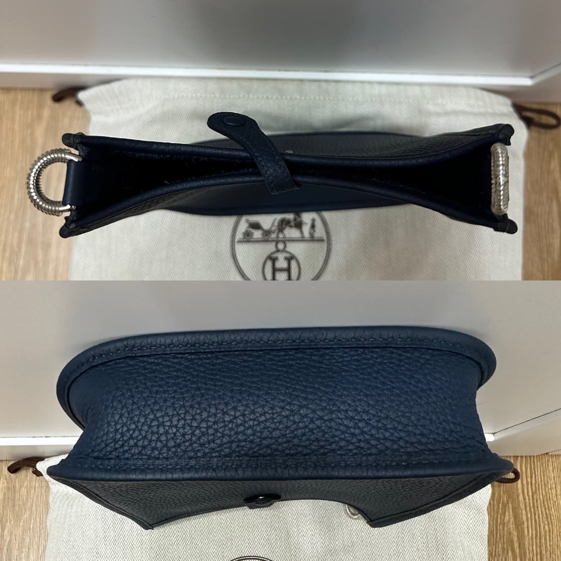 에르메스 미니 에블린 16 블루 드 프뤼스 은장 + 쉐발 키링 일괄 상품이미지5