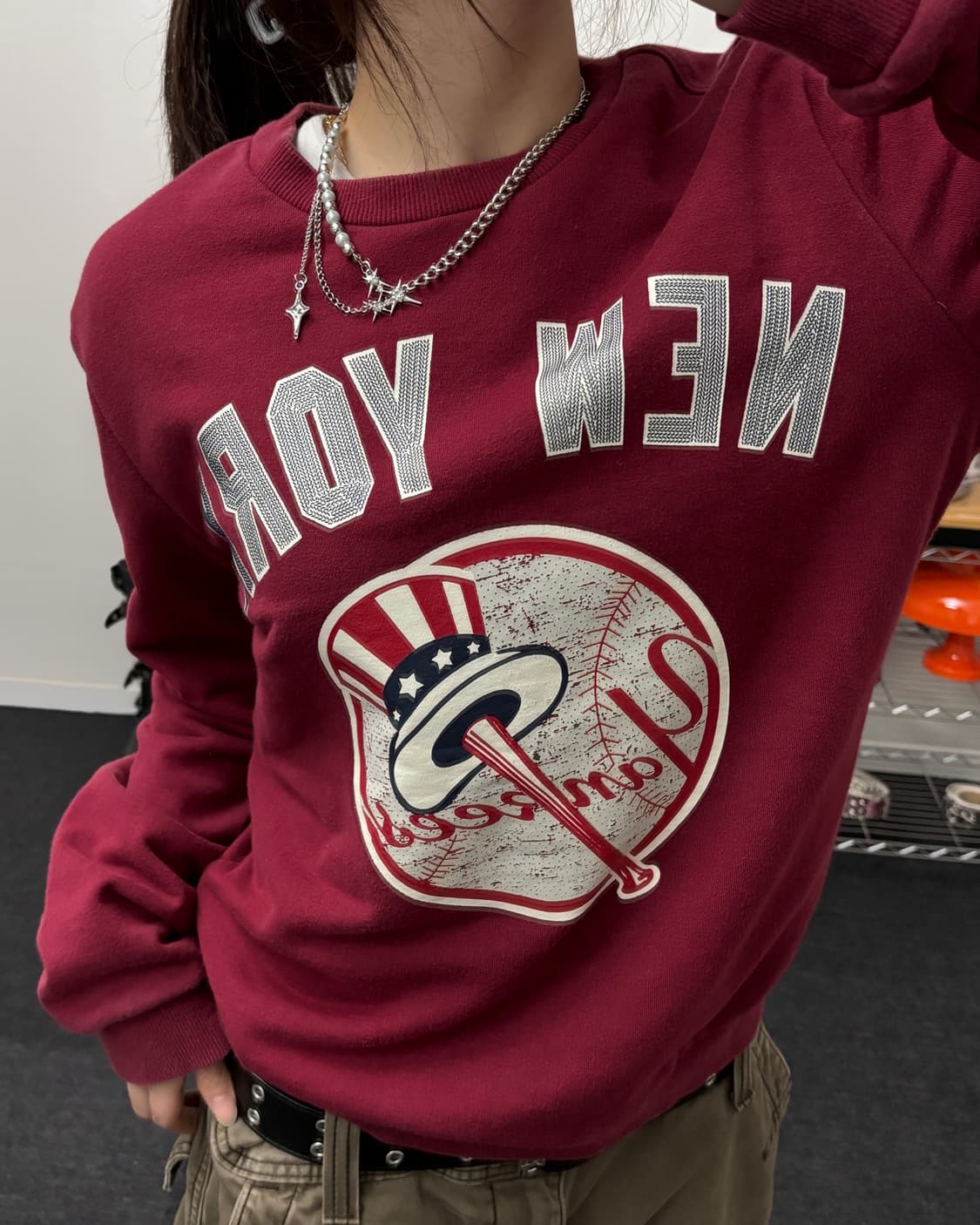 MLB 00s 뉴욕 양키즈 버건디 맨투맨 상품이미지3