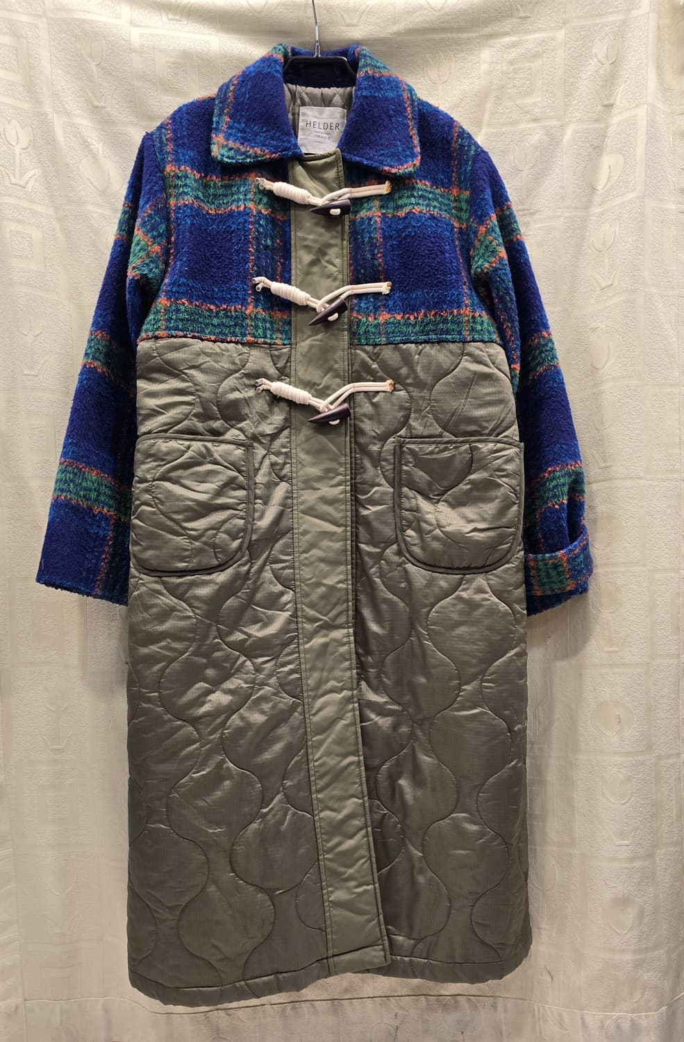 헬더 HELDER 체크 믹스 퀼팅 떡볶이 더블 롱 코트 프리사이즈 상품이미지1