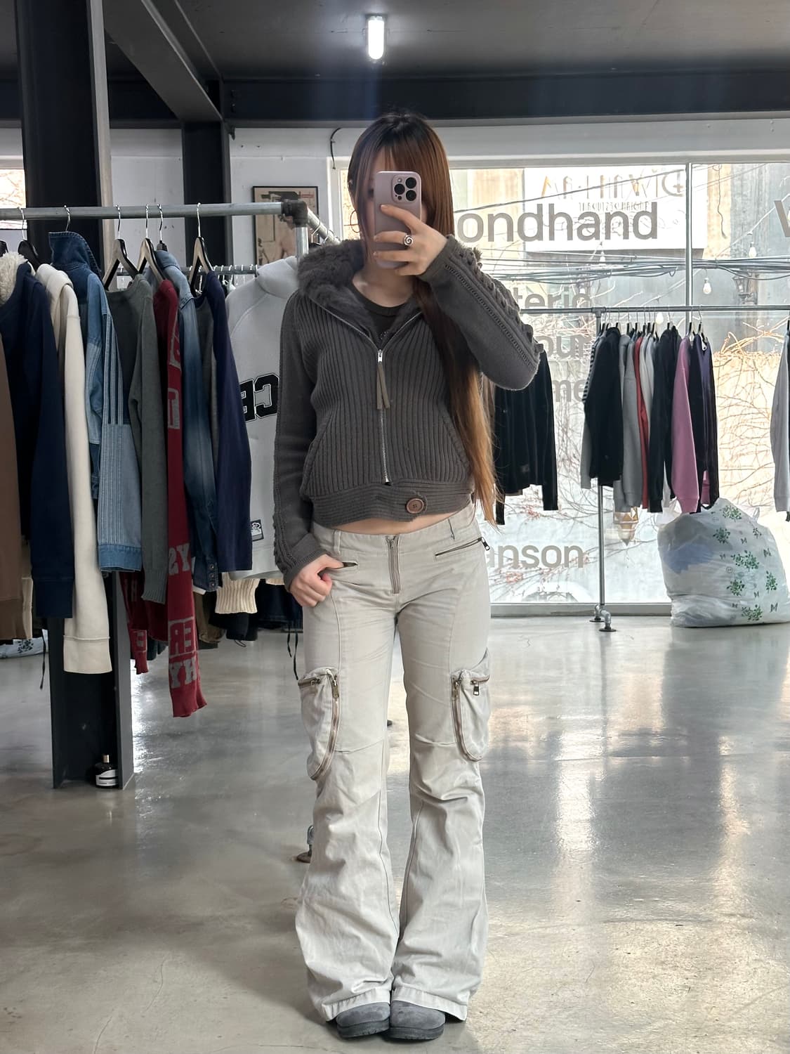 빈티지 Y2k 양털 버튼 골지 퍼니트집업 상품이미지3