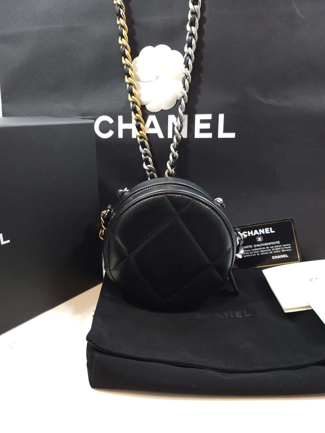 [정품]샤넬 블랙 램스킨 19 탬버린 체인 크로스백 은장 AP0945 상품이미지4