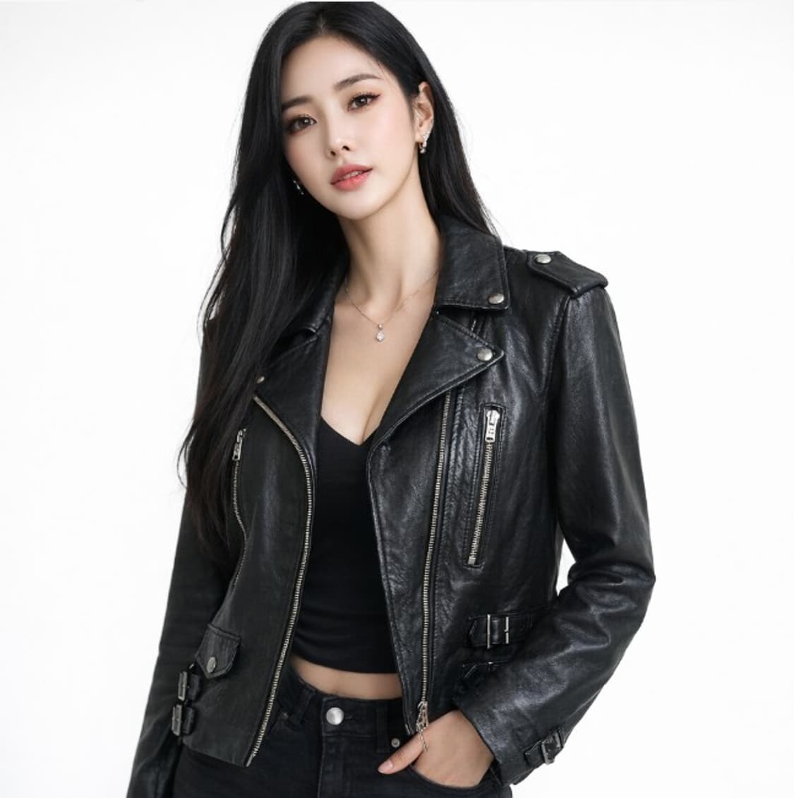 -여 S-80 /게스 /양가죽 라이더자켓//토0123 상품이미지5