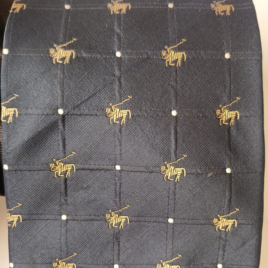 아쿠아스큐텀 실크 네이비 자수 패턴 넥타이 10cm A+등급 A19348 상품이미지7