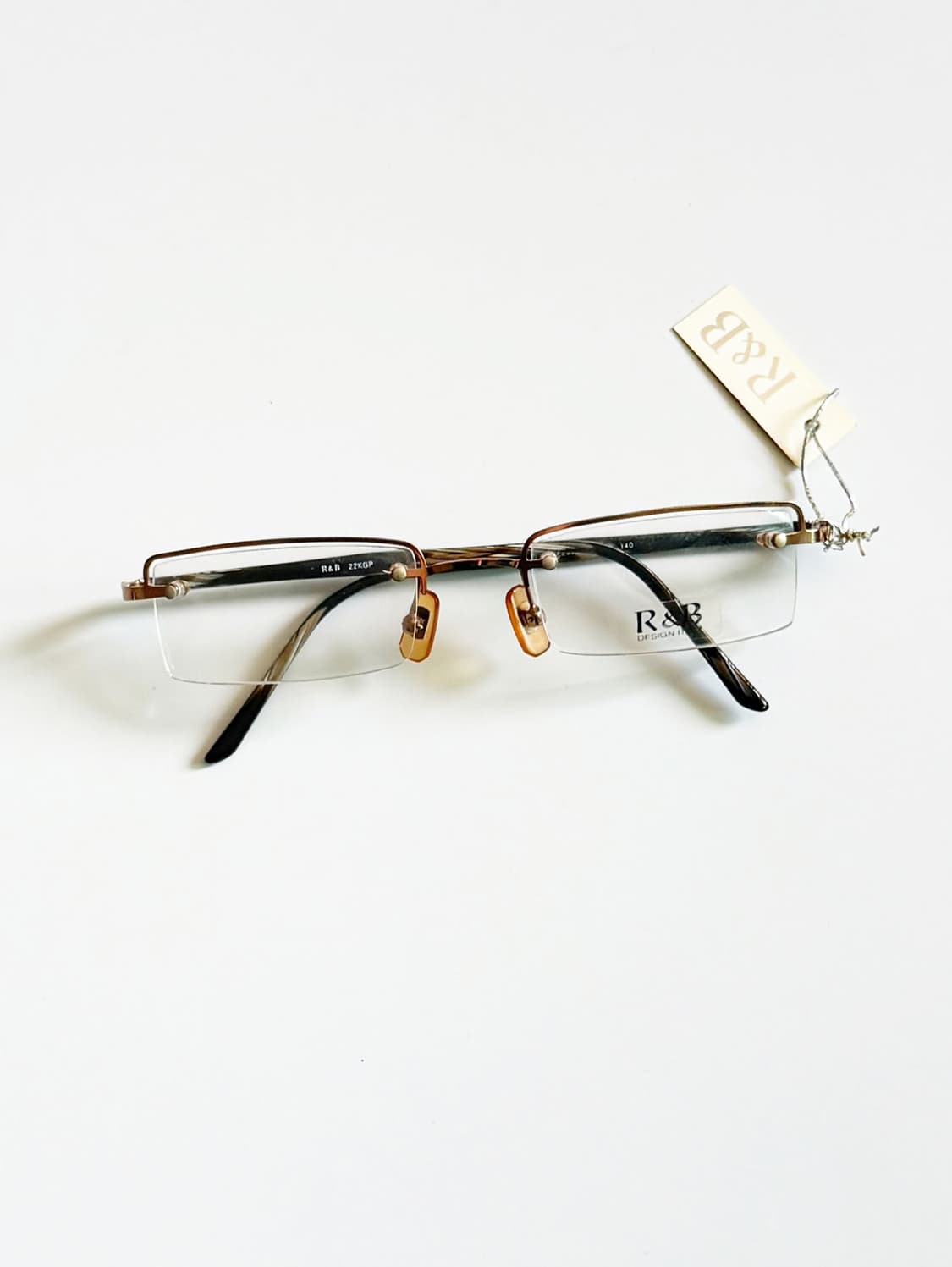 R&B EYEWEAR 골드 반무테 스퀘어 메탈 빈티지 안경 상품이미지2