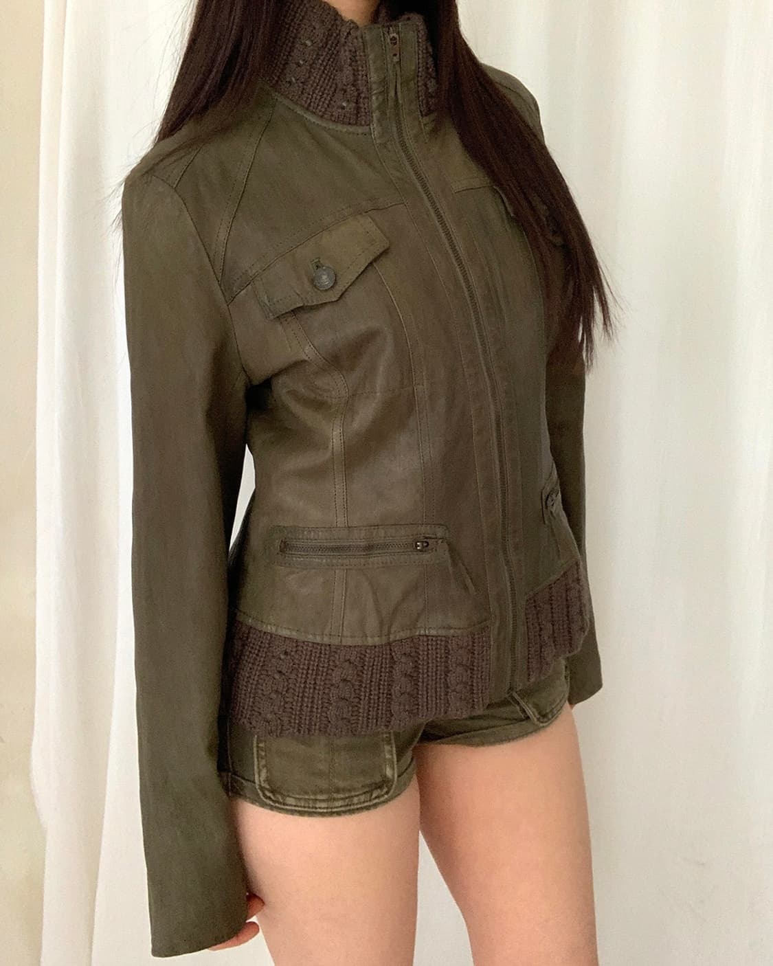 Khaki goatskin leather jacket 상품이미지4