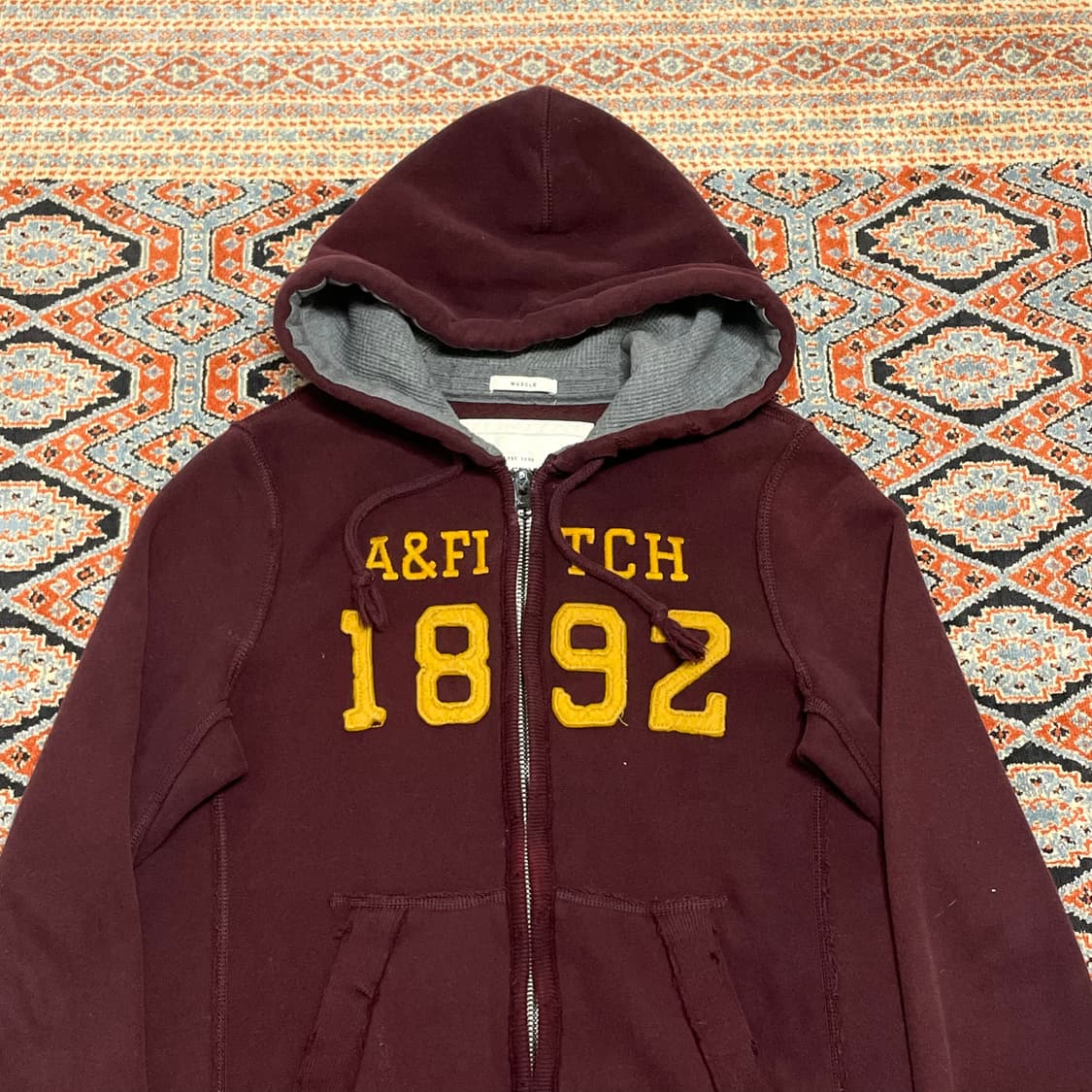 아베크롬비 숫자로고 버건디 기모 후드집업 남성S 상품이미지2