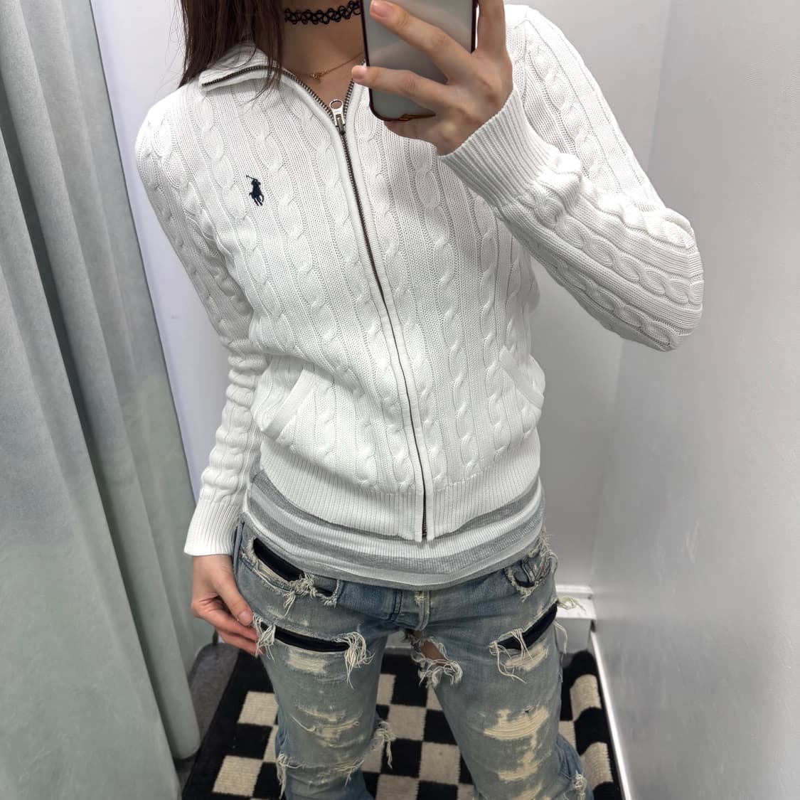 랄프로렌 스포츠 화이트 케이블 니트 집업 상품이미지2