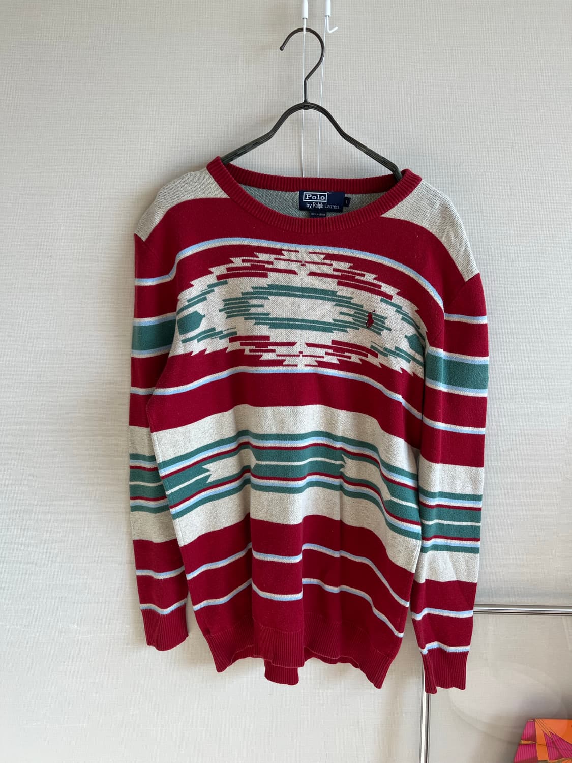 Polo나바호 패턴의 100%면 빈티지 스웨터 레드 L 상품이미지1