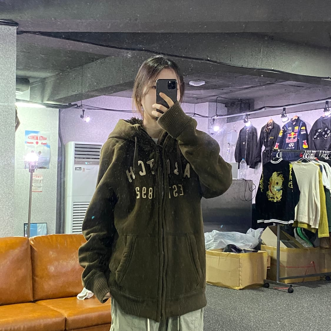 아베크롬비 아치로고 카키 후드집업 B2334 상품이미지1