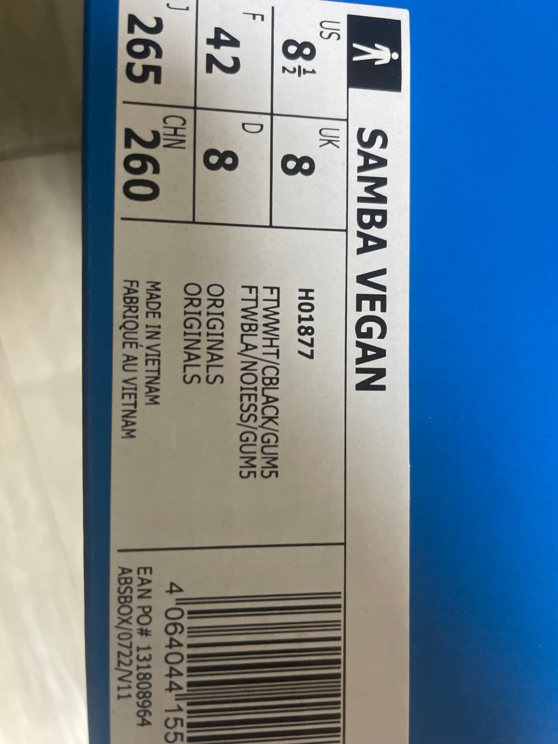 (새상품) 아디다스 삼바 비건 화이트 265 상품이미지2