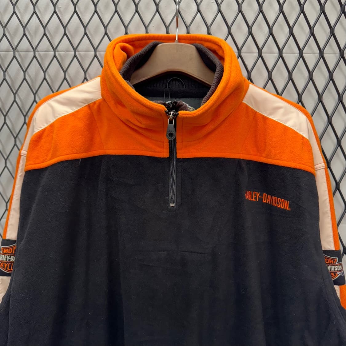 00s 할리데이비슨 플리스 자켓 손목 포켓 디테일 오렌지 블랙 상품이미지3