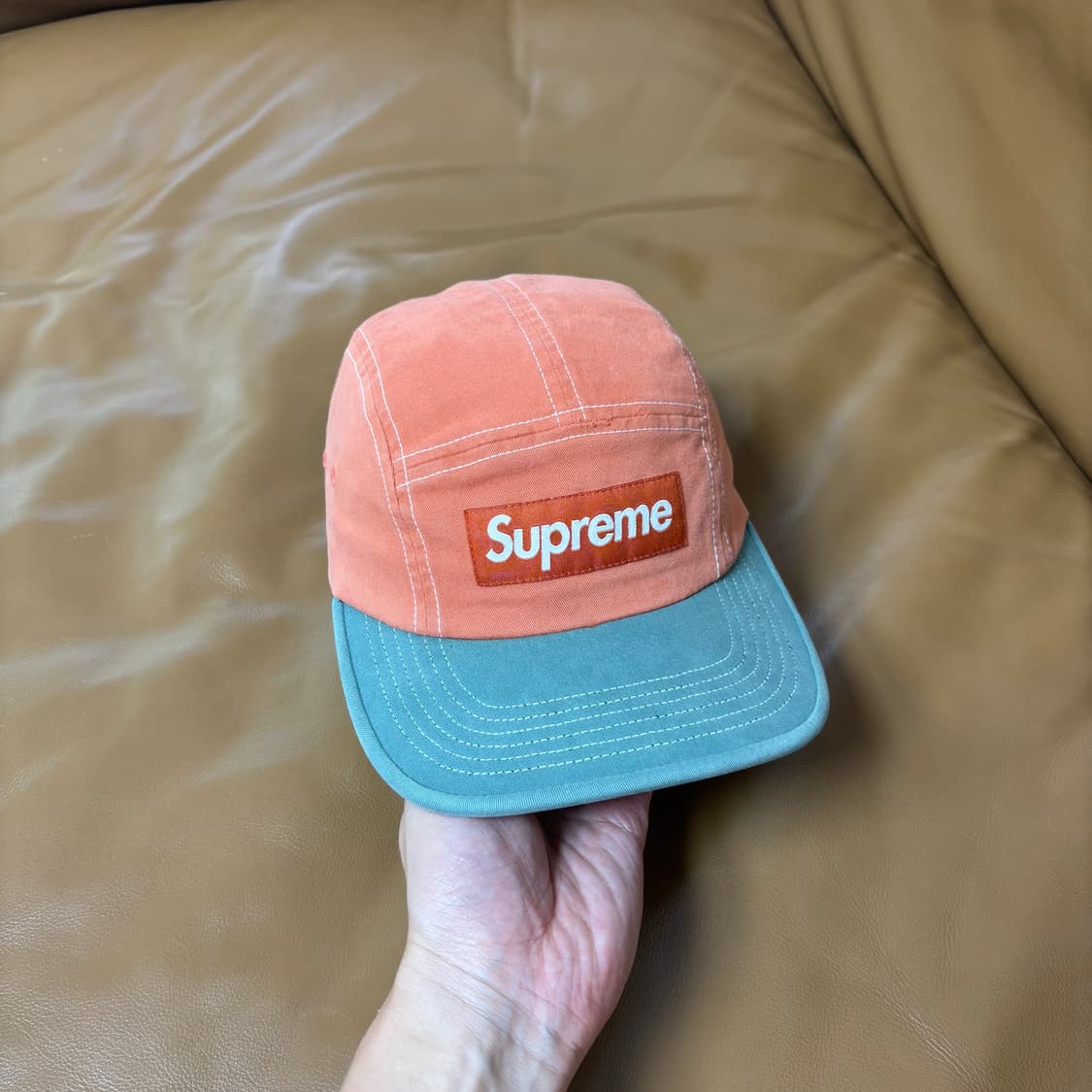 Supreme 슈프림 22ss 투톤 트윌 오렌지 모스그린 캠프캡 모자 상품이미지3