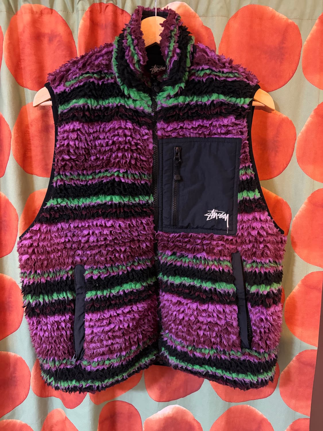 스투시 스트라이프 쉐르파 베스트 그레이프(S) 판매합니다 상품이미지1