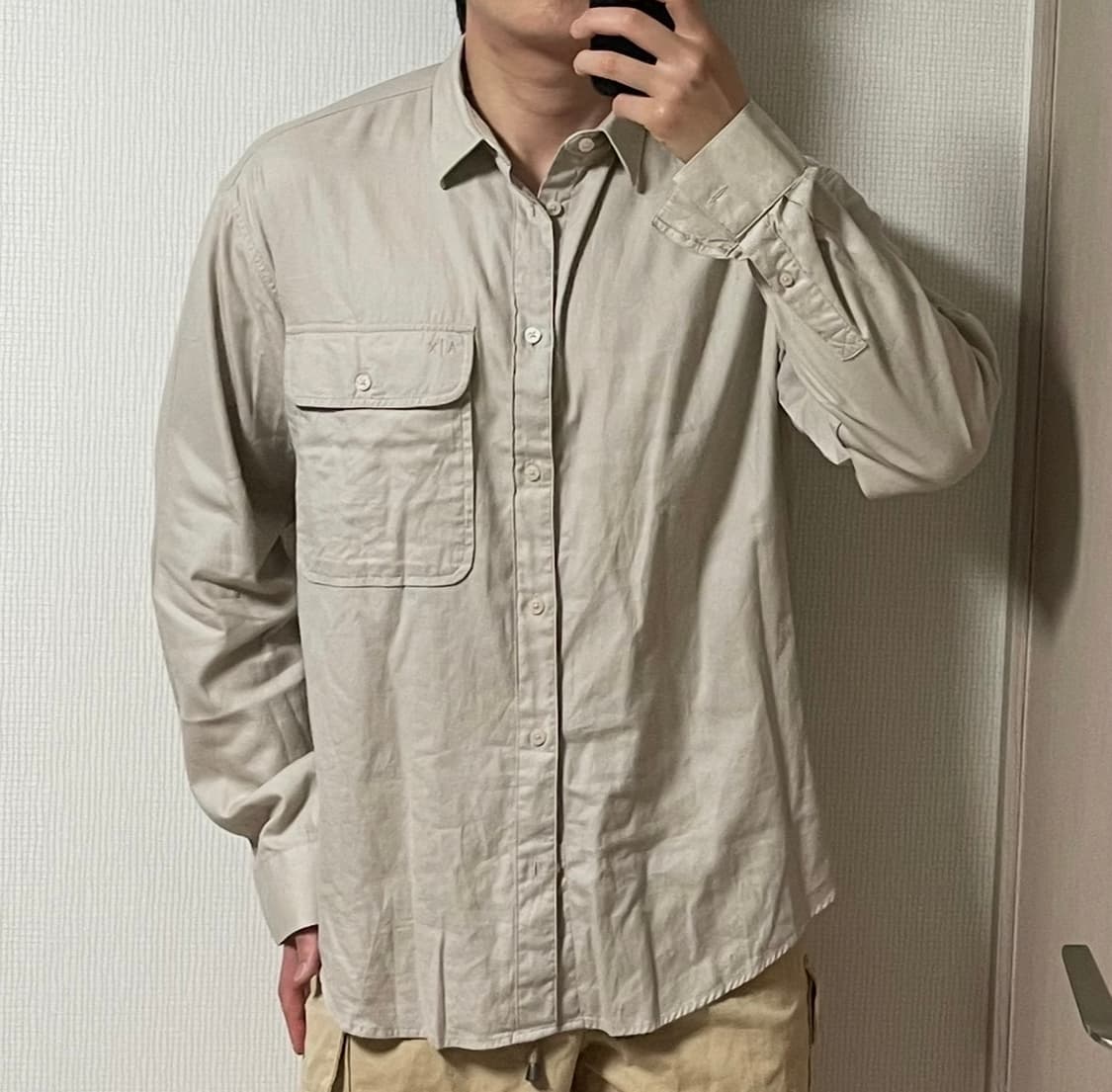 정품 아르마니 익스체인지 빅포켓 베이지 루즈핏 셔츠 상품이미지1