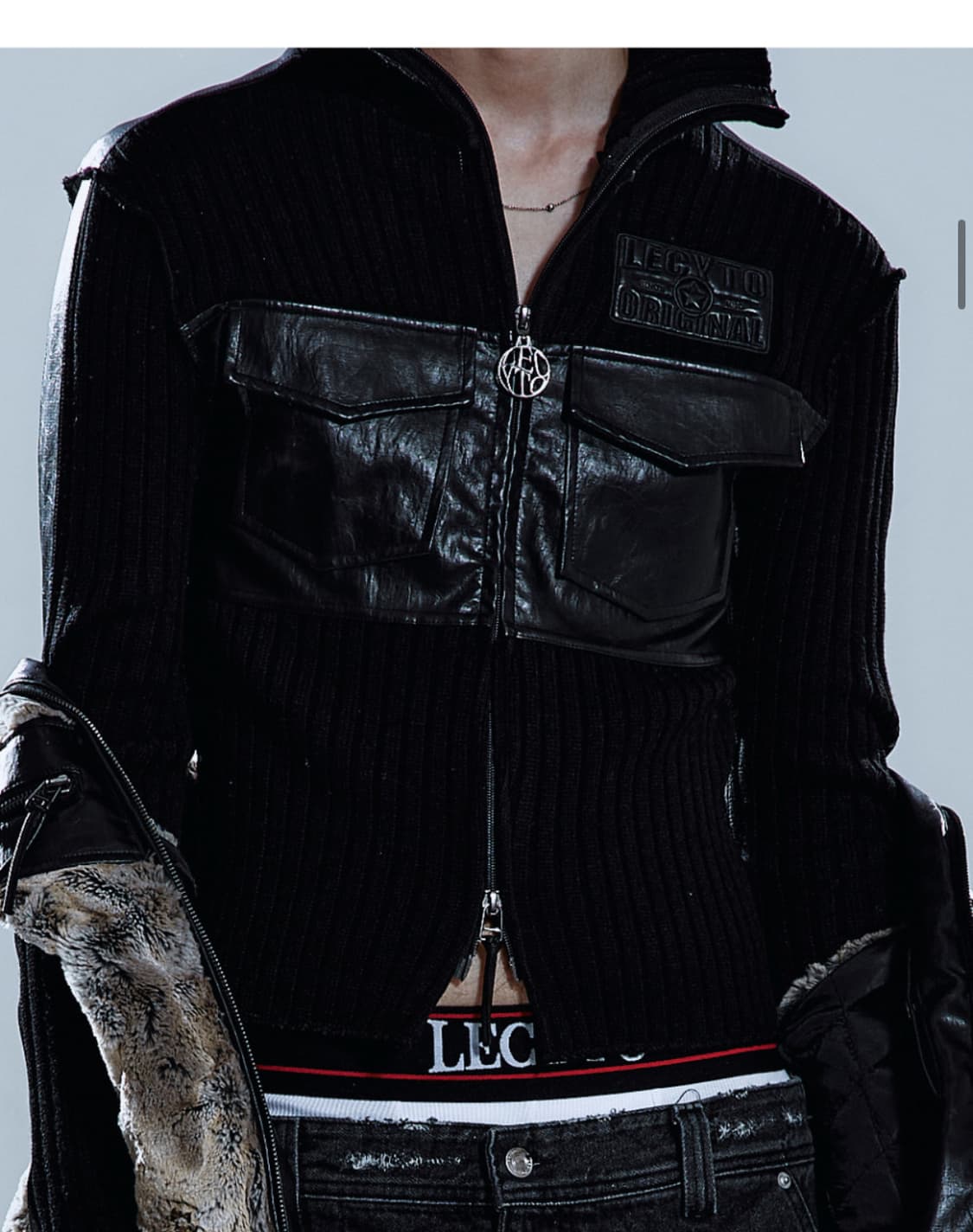 하이넥 니트 집업 Fabric Mix Neck Zip Up Black 상품이미지1