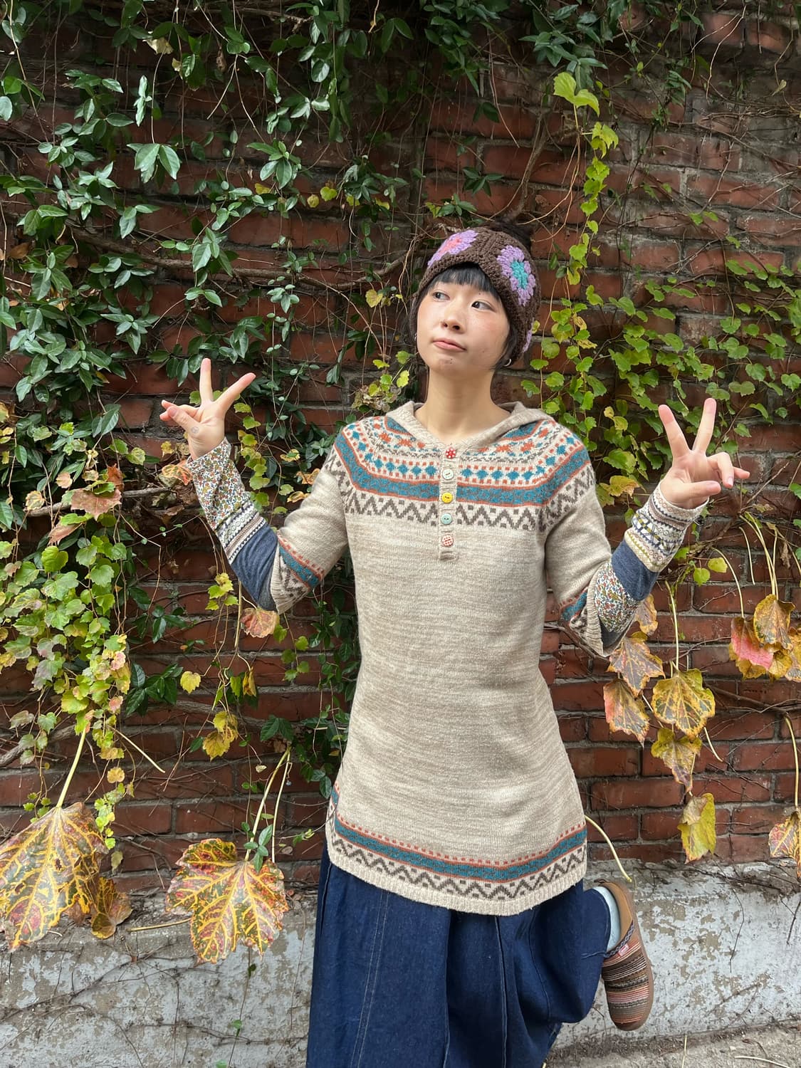 겨울패턴 니트 반팔 원피스 상품이미지2