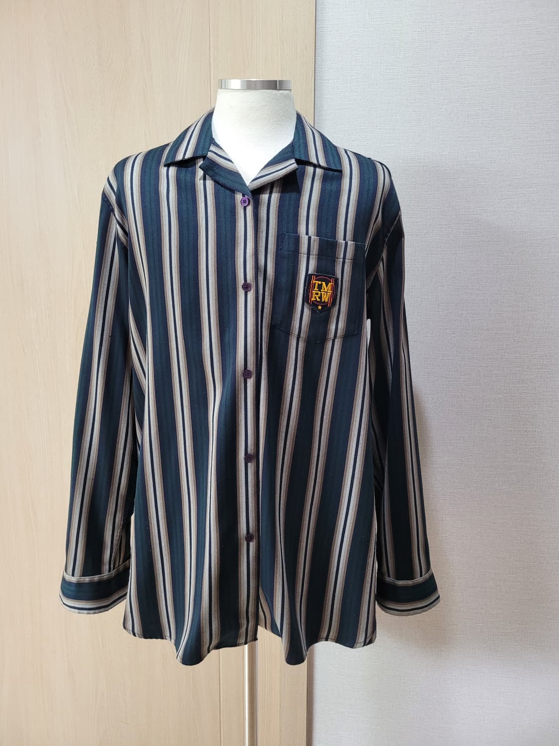 TMRW 남자 오픈카라 스트라이프 셔츠 110 그린 상품이미지1